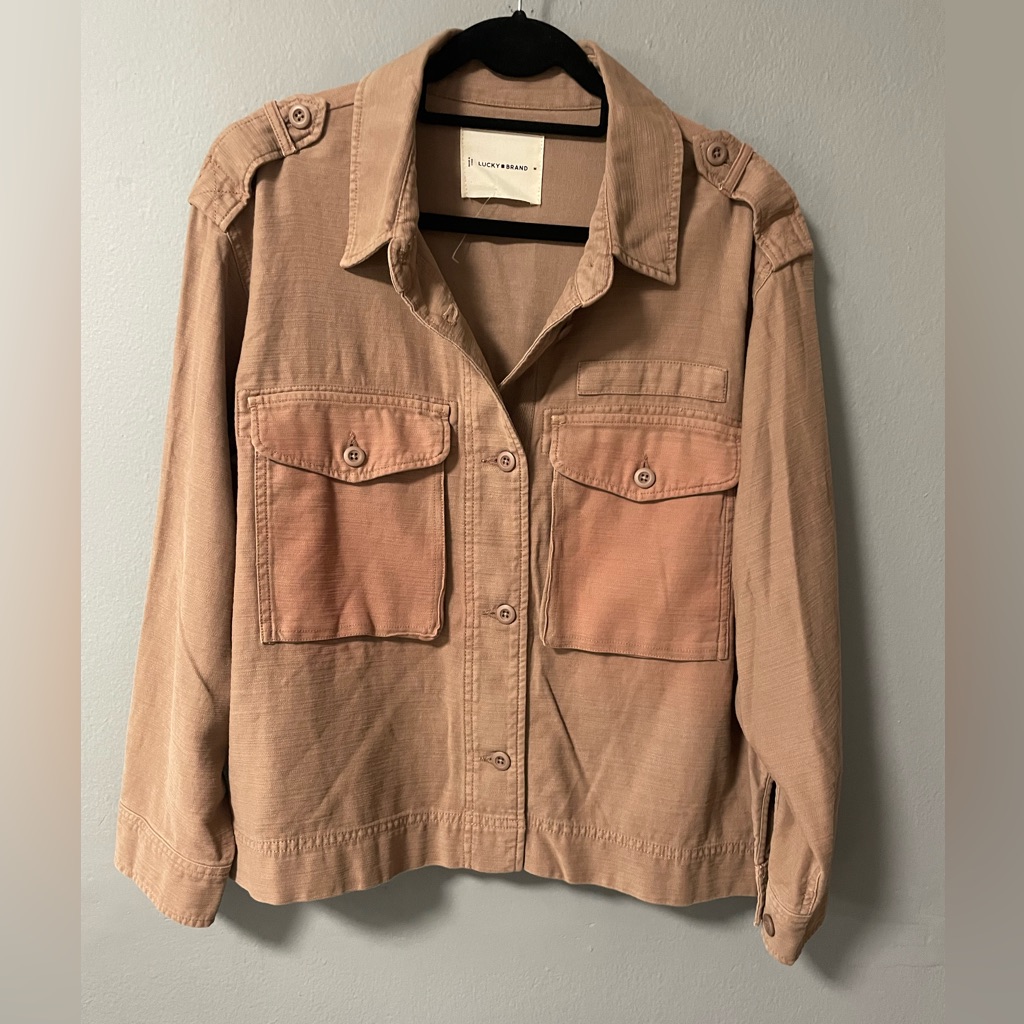 Nwt Lucky Brand Cropped Twill Utility Jacket In Tan/Mauve. Size Medium